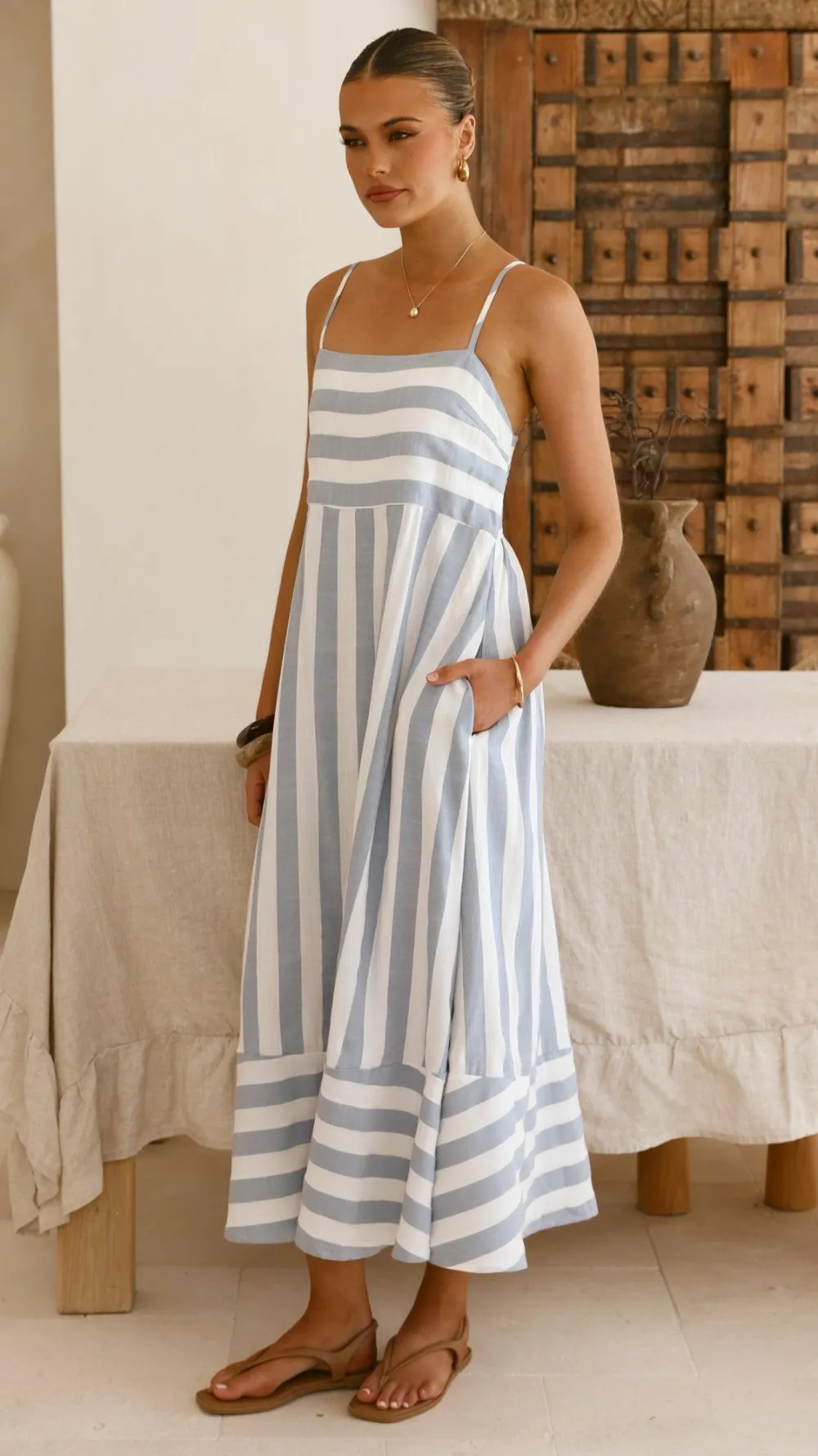 Miracle Fashion Dresses|Midi^Baylee Midi Dress - Blue Stripe