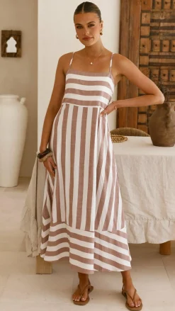 Miracle Fashion Dresses|Midi^Baylee Midi Dress - Chocolate Stripe