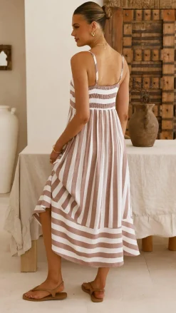 Miracle Fashion Dresses|Midi^Baylee Midi Dress - Chocolate Stripe