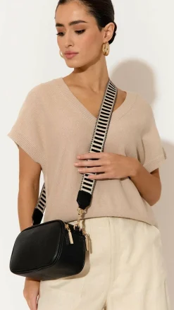 Adorne Bags^Bella Striped Webbing Camera Bag - Black