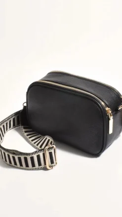 Adorne Bags^Bella Striped Webbing Camera Bag - Black