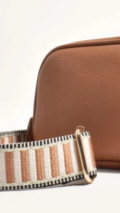 Adorne Bags|Bump Friendly^Bella Striped Webbing Camera Bag - Tan