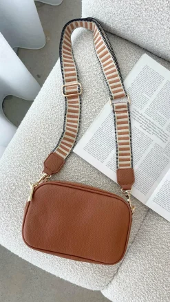 Adorne Bags|Bump Friendly^Bella Striped Webbing Camera Bag - Tan
