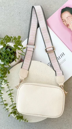 Adorne Bags^Bella Striped Webbing Camera Bag - Cream / Pink