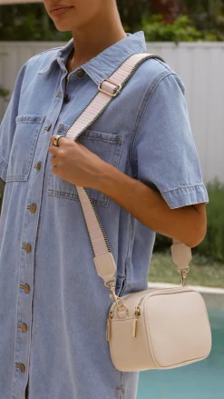 Adorne Bags^Bella Striped Webbing Camera Bag - Cream / Pink