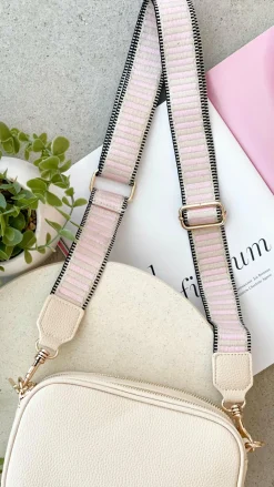 Adorne Bags^Bella Striped Webbing Camera Bag - Cream / Pink