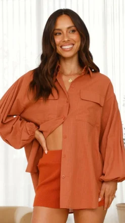 By Frankie Sets|Bottoms^Bianca Knit Ribbed Shorts - Rust