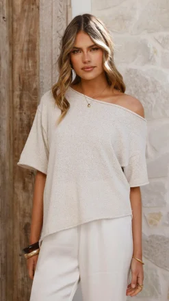 Fashion Allied Tops^Blair Off Shoulder Tee - Oatmeal