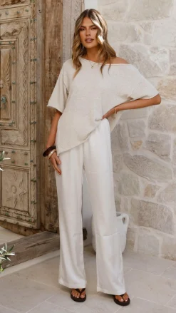 Fashion Allied Tops^Blair Off Shoulder Tee - Oatmeal
