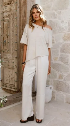Fashion Allied Tops^Blair Off Shoulder Tee - Oatmeal