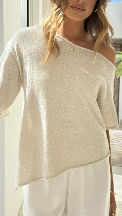 Fashion Allied Tops^Blair Off Shoulder Tee - Oatmeal