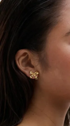 Angel Whisper Polo^Bow Stud 18K Gold Plated Earrings - Gold