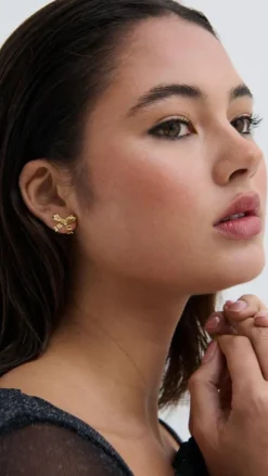 Angel Whisper Polo^Bow Stud 18K Gold Plated Earrings - Gold