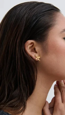 Angel Whisper Polo^Bow Stud 18K Gold Plated Earrings - Gold