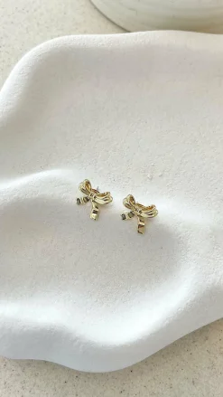 Angel Whisper Polo^Bow Stud 18K Gold Plated Earrings - Gold