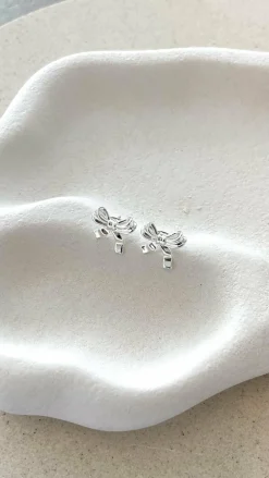 Angel Whisper Earrings|Je T'Aime^Bow Stud Sterling Silver Plated Earrings - Silver