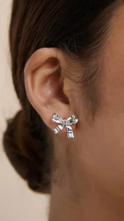 Angel Whisper Earrings|Je T'Aime^Bow Stud Sterling Silver Plated Earrings - Silver