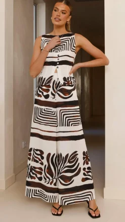 Burans Sets|Tops^Briar Button Crop Top - Chocolate Abstract
