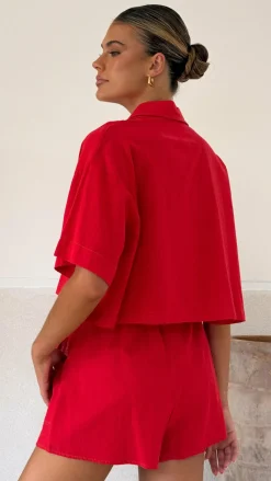 By Frankie Sets|Bottoms^Bridgette Cropped Shirt and Shorts Set - Red