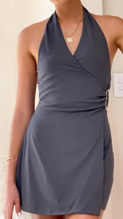 Burans Dresses|Mini^Brigitte Halter Mini Dress - Charcoal