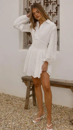 Sweet Acacia Dresses|Mini^Brittney Long Sleeve Mini Dress - White