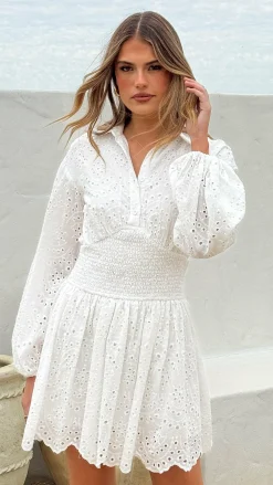 Sweet Acacia Dresses|Mini^Brittney Long Sleeve Mini Dress - White