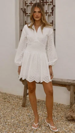 Sweet Acacia Dresses|Mini^Brittney Long Sleeve Mini Dress - White
