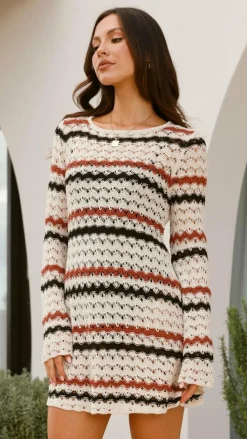 Pink Diamond Knit Dresses|Knitwear^Bron Mini Dress - Natural Stripe
