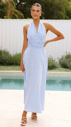 Amore Agencies Sale Dresses^Brydie Halter Maxi Dress - Gingham Light Blue