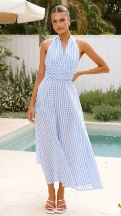 Amore Agencies Sale Dresses^Brydie Halter Maxi Dress - Gingham Light Blue