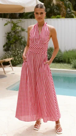 Amore Agencies Sale Dresses|Event Ready Dresses^Brydie Halter Maxi Dress - Gingham Red