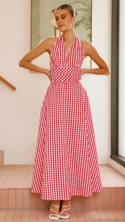 Amore Agencies Sale Dresses|Event Ready Dresses^Brydie Halter Maxi Dress - Gingham Red
