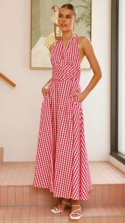 Amore Agencies Sale Dresses|Event Ready Dresses^Brydie Halter Maxi Dress - Gingham Red