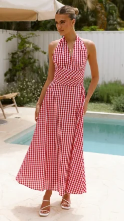 Amore Agencies Sale Dresses|Event Ready Dresses^Brydie Halter Maxi Dress - Gingham Red