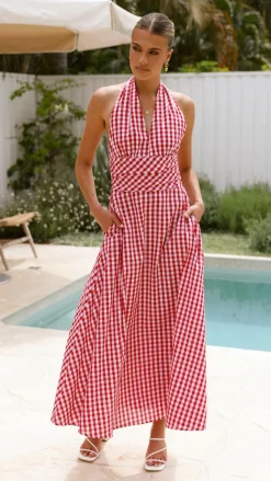 Amore Agencies Sale Dresses|Event Ready Dresses^Brydie Halter Maxi Dress - Gingham Red