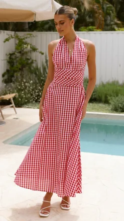 Amore Agencies Sale Dresses|Event Ready Dresses^Brydie Halter Maxi Dress - Gingham Red