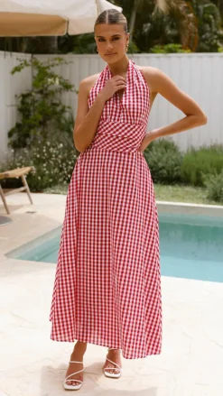 Amore Agencies Sale Dresses|Event Ready Dresses^Brydie Halter Maxi Dress - Gingham Red