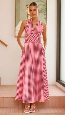 Amore Agencies Sale Dresses|Event Ready Dresses^Brydie Halter Maxi Dress - Gingham Red