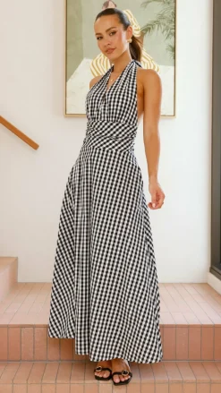 Amore Agencies Sale Dresses^Brydie Halter Maxi Dress - Gingham Black