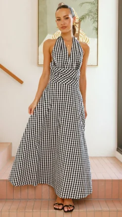 Amore Agencies Sale Dresses^Brydie Halter Maxi Dress - Gingham Black