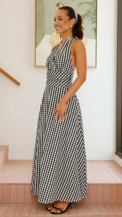 Amore Agencies Sale Dresses^Brydie Halter Maxi Dress - Gingham Black