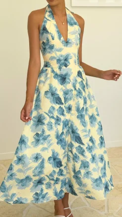 SASHA (BNE) Sale Dresses^Bryony Halter Neck Maxi Dress - Yellow/Blue Floral