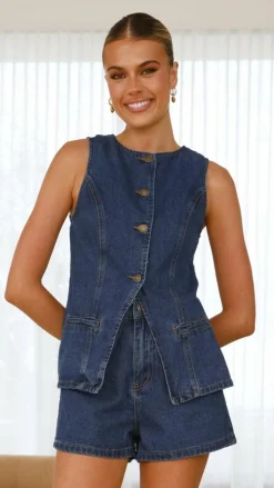 Alive Girl The Denim Edit|Sets^Cairo Denim Vest - Dark Mid