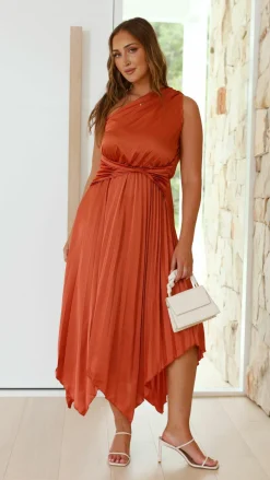 Reverse Sale Evening|Sale Dresses^Cali One Shoulder Midi Dress - Copper