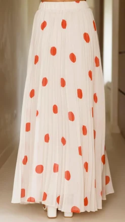 Main St Sets|Bottoms^Cambree Peplum Top and Maxi Skirt Set - Beige / Red Polka Dot