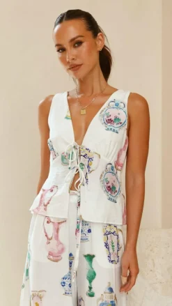 Iris Maxi Sets|Tops^Candella Tie Front Top - Vase Print