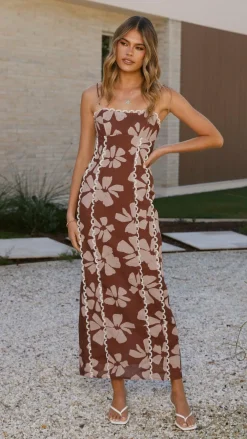 LILYWHYT Dresses|Midi^Carlia Midi Dress - Brown Daylillies