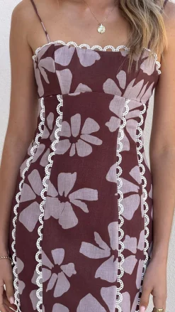 LILYWHYT Dresses|Midi^Carlia Midi Dress - Brown Daylillies