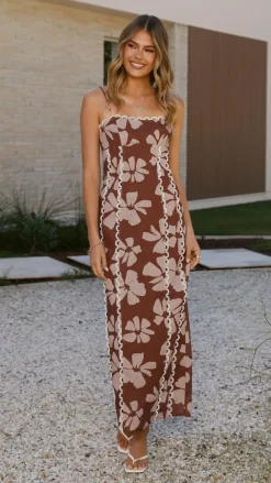 LILYWHYT Dresses|Midi^Carlia Midi Dress - Brown Daylillies