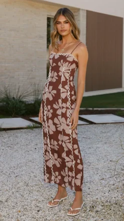 LILYWHYT Dresses|Midi^Carlia Midi Dress - Brown Daylillies